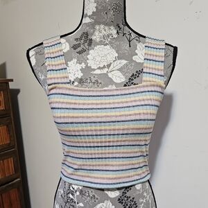 American Eagle Y2K striped ribbed square neck crop tank top Sz. S